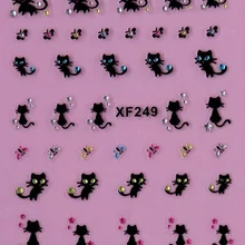 Милые красивые женские 3D наклейки для ногтей с черным котом, Переводные Водные Наклейки для ногтей по низкой цене XF249