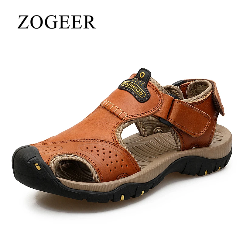 

Sandals Men, Large Size 38-46 Genuine Leather Mens Beach Sandals, Summer Breathable Fashion Casual Shoes For Man, ZOGEER Brand