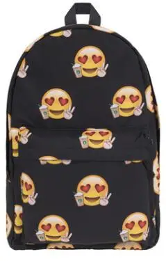 

New double shoulder Backpack Black bottom Emoji primary school students Backpack Travel Backpack three-dimensional printing Euro
