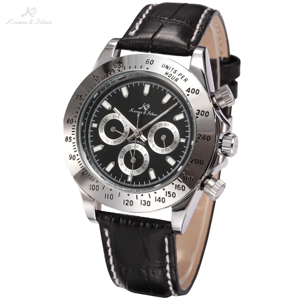 كانساس الامبراطوري التقويم اليوم تاريخ عرض الذكور ساعة Relojes الجلد الأسود الصلب الكامل التلقائي الذاتي لف الميكانيكية ووتش/KS165