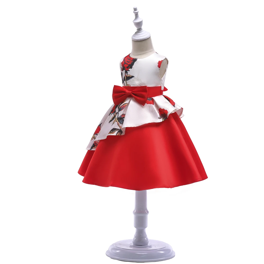 Princess Dress Girls Costumes 2018 New Flower Print Party Wedding Children Dresses Prom Bowknot Kids Dresses For Girls 10 Years (3)