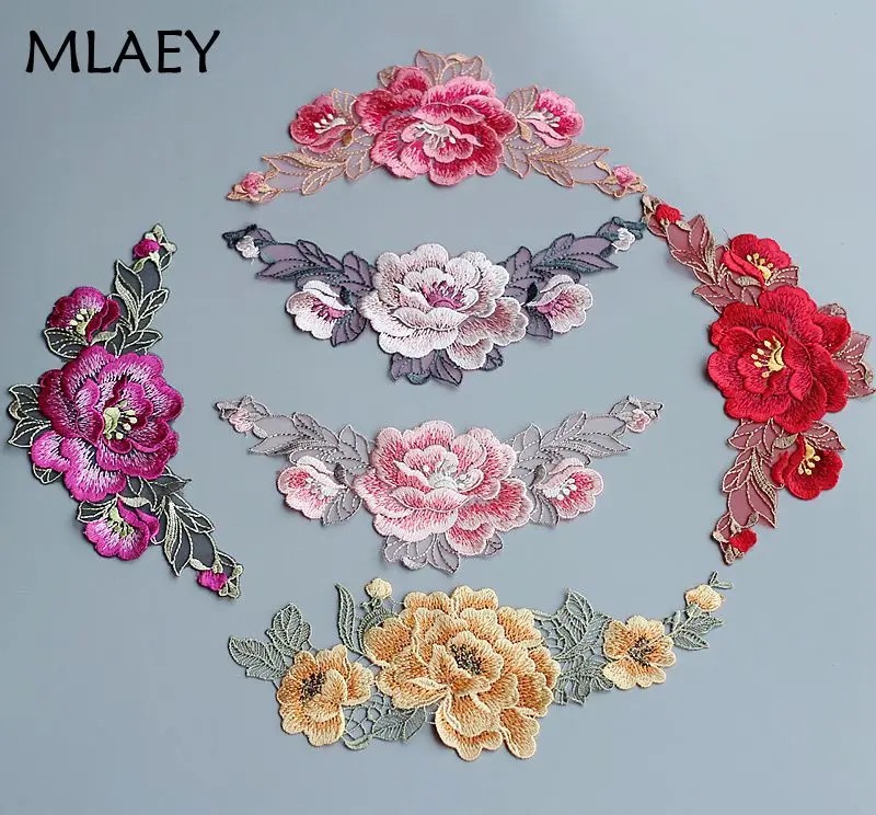 

Size-9*6.5cm(1 pair/lot) Embroidered Polyester Lace Applique Sewing Patch for Collar