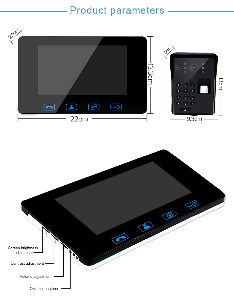 7 дюймов проводной отпечаток пальца RFID пароль видео дверной звонок Домофон Система с ИК ночного видения Домофон монитор дверной Звонок