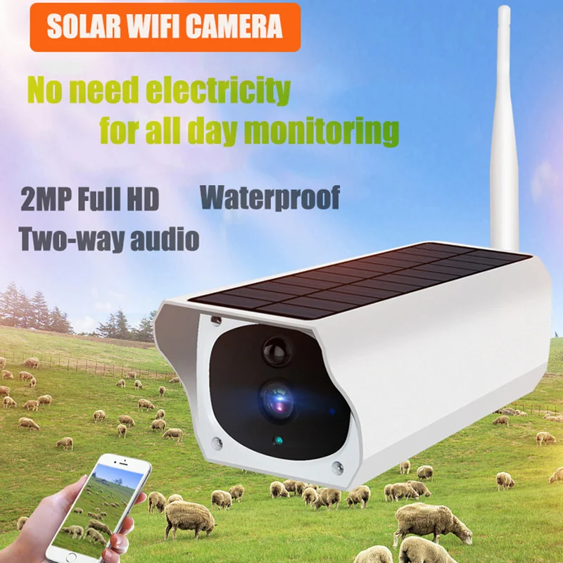 

Smar Outdoor Waterproof Security Solar Camera 1080P Wifi Wireless IP Camera Mobile Phone Remote Control Built-in 7650mA Battery