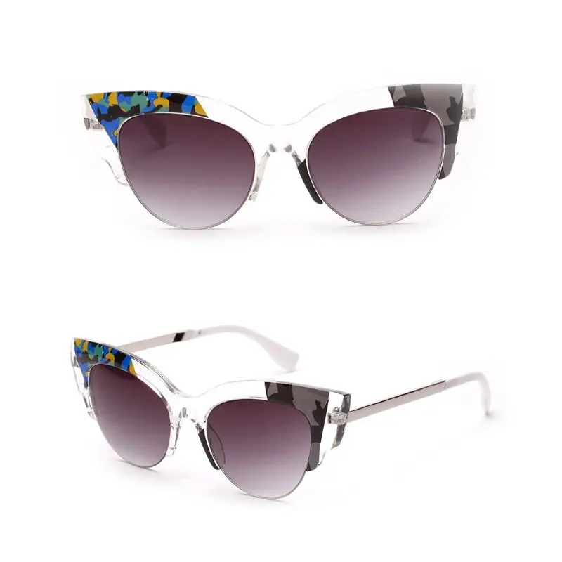 Cat Eye Sunglasses Colorful Metal Frame Reflective Fashion Trendy Women Men Party Driving Outdoor Beach Eyewear Decoration UV400