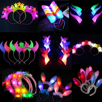 

Women Girl Princess Tiara Crown Flower LED Flashing Headband Light Up hair Accessories Rave Glow Rave Party Supplies Christmas