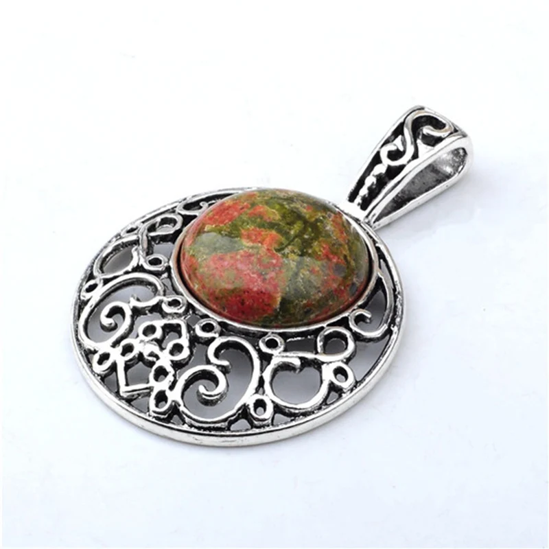 

SEVENSTONE Charms Reiki Natural Stone Chakra Yoga Women Pendants Necklaces Eif Cabochon Round Alloy Necklace Pendant Jewelry