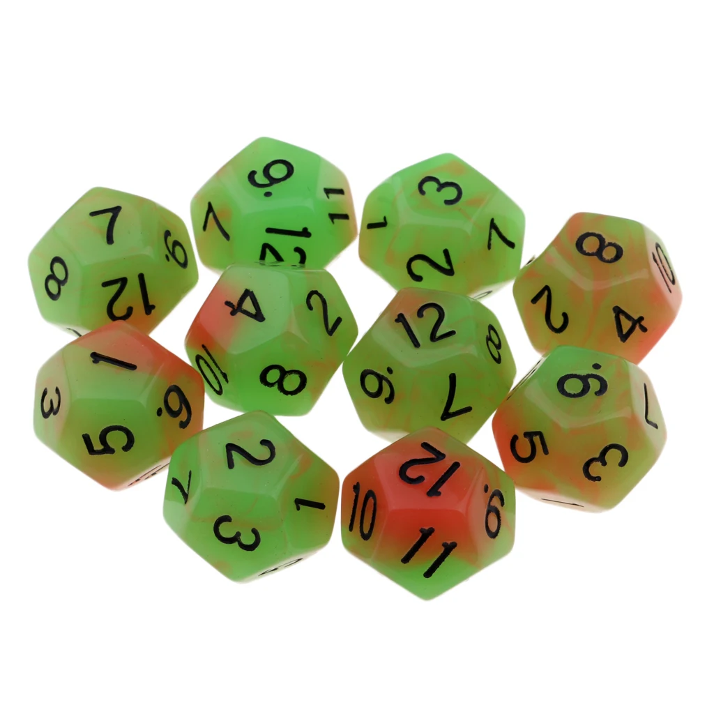 10pcs 12 Sided Glow in the Dark Dices D12 18mm Night Luminous Dice Set for Adult Club Party Table Games Kids Toys