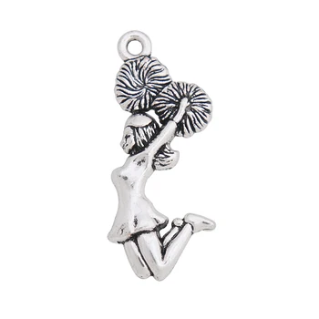 

RAINXTAR 10pcs Wholesale Vintage Alloy Cheerleader Charms Sporty Dance Girl Charms 13*32mm AAC100