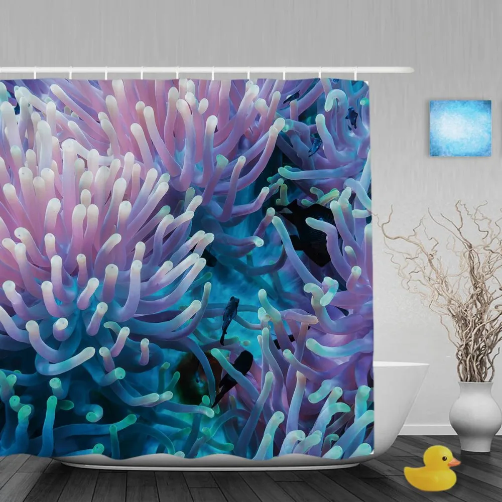 Clownfish Shelters Decor Bathroom Curtain Tropical Coral Reef Shower