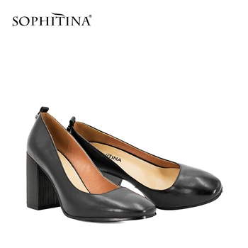 

SOPHITINA New Patent Leather Pumps Autumn Women' s Elegant Solid Square Heel Square Toe Slip-On Shoes Metal Decoration Pumps W12