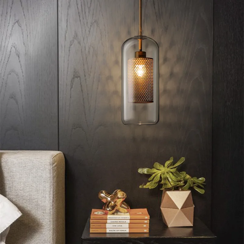 Скандинавский промышленный светильник в стиле лофт, креативный, лаконичный, стеклянный, для столовой, подвесной светильник, ретро, для бара, для учебы, подвесной светильник