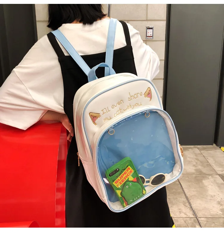 Новые прозрачные женские рюкзаки с буквенным принтом и милыми кошачьими ушками ita pack, школьные сумки, модные школьные рюкзаки для девочек