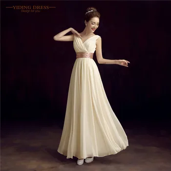Robe De Roiree Double Shoulder Simple Solid Color Pleat Chiffon Long Evening Dresses Mother Of The Bride Dress