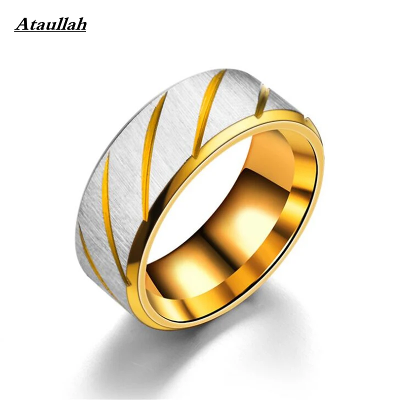 

Ataullah 100% Stainless Steel Scrub Stripe Couples Rings for Men Women Gold Black Blue Wedding Bands Rings Jewelry RWD7-056-1