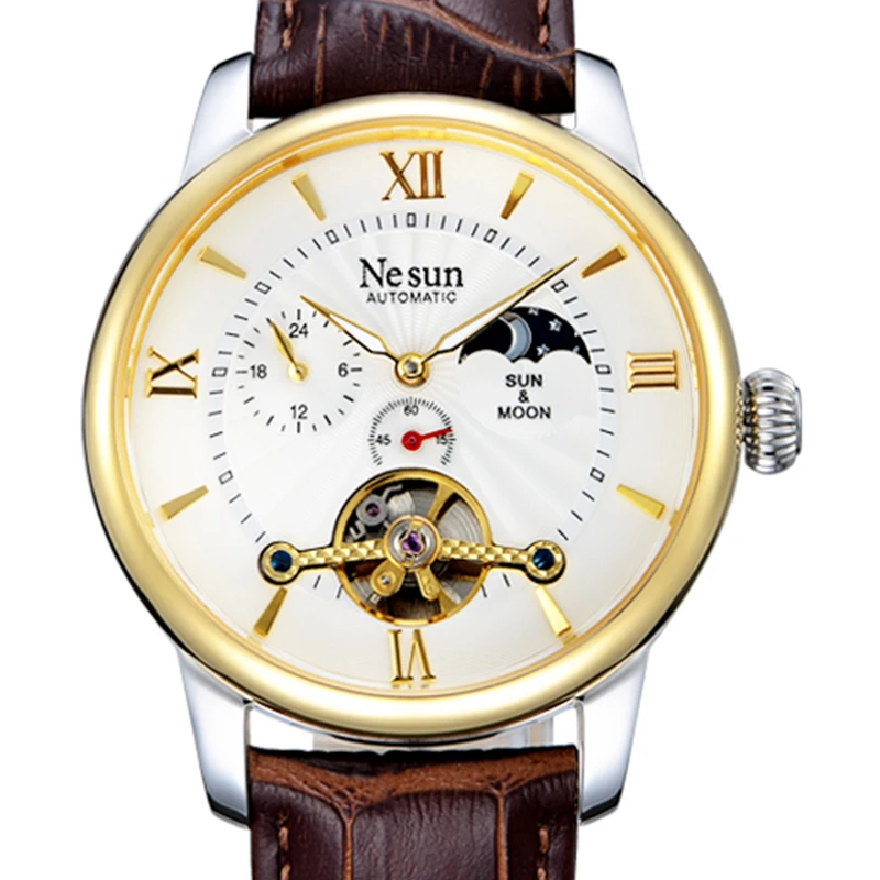 Часы Nesun Skeleton Tourbillon Switzerland мужские часы класса люкс автоматические