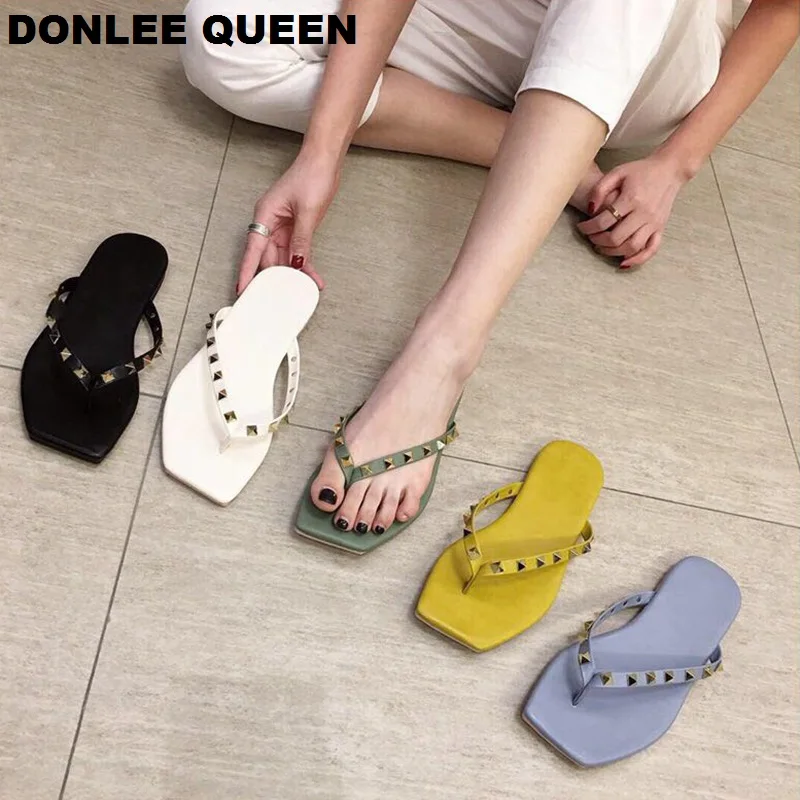 

DONLEE QUEEN Brand Slippers Summer Shoes Women Rivet Flip Flops Slip On Slides Platform Sandals Beach Slipper Outdoor Female New