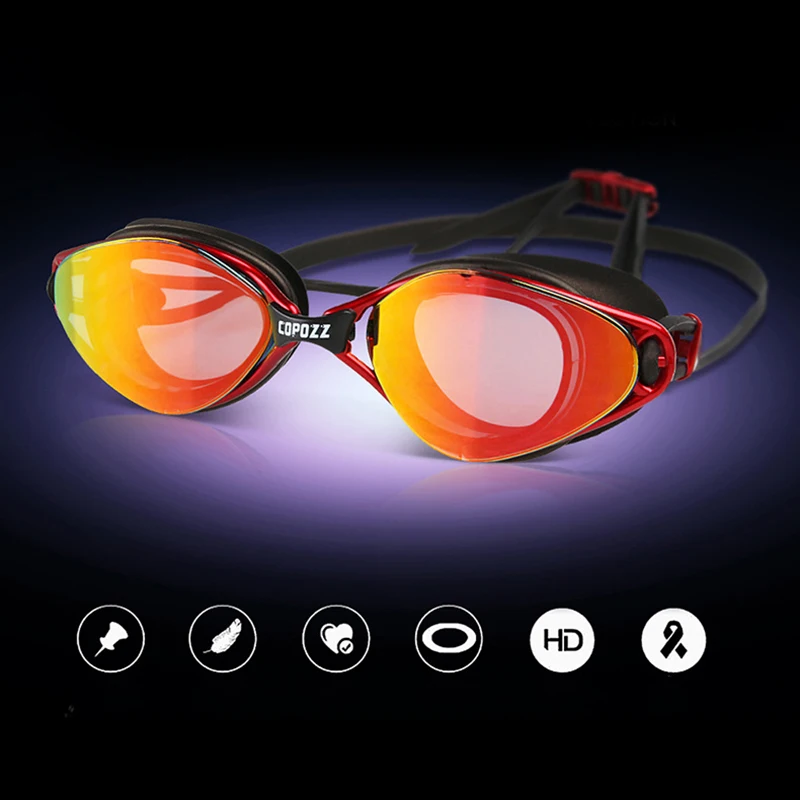 COPOZZ профессиональные очки для плавания, анти-туман, анти-УФ, легкие очки для плавания, зеркальное покрытие, прозрачные Регулируемые очки для плавания