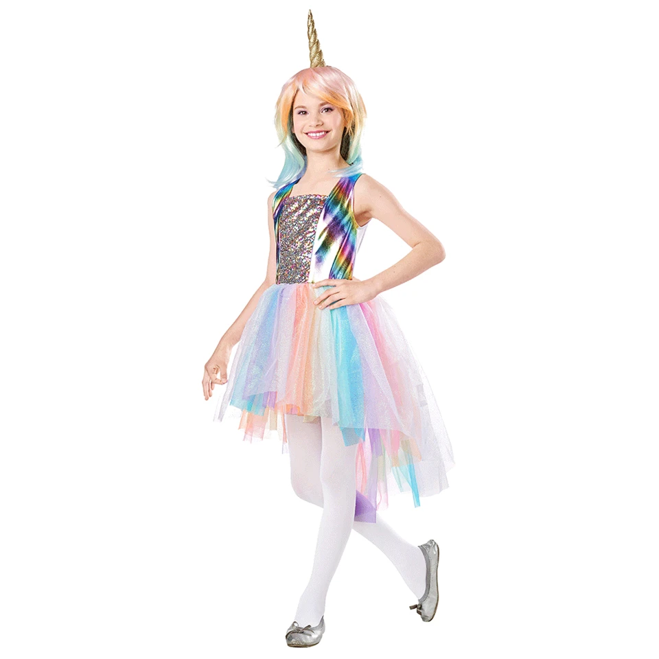 Girls-Dress-Rainbow-Unicorn-Party-With-Headband-And-Wig-Halloween-Christmas-Cosplay-Costume-Kids-Summer-Dress