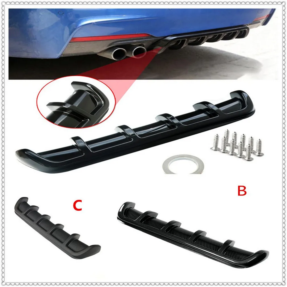25/"x5/" Matte Black Rear Diffuser Shark 6 Fin Splitter Shark Fin ABS Universal