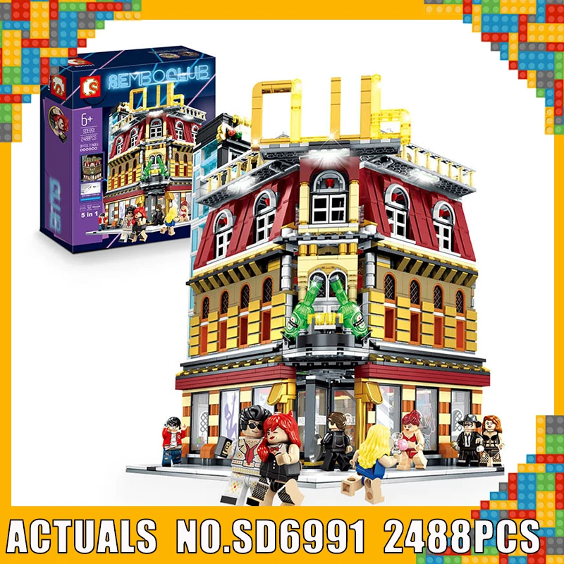 

Sembo MOC City StreetView 5in1 Nightclub Bar Resort Hotel Compatible Legoing Building Blocks Bricks Streetscape With LED Light