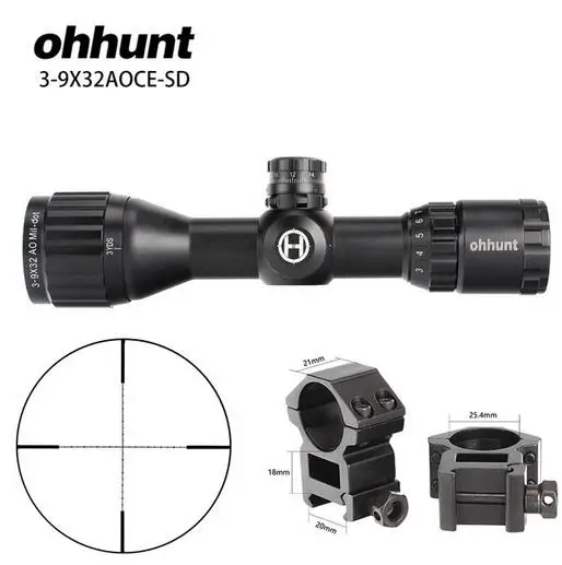 Ohhunt охотничья оптика 3-9x32 AO Compact 1/2 половина Mil точка сетка оптические прицелы башенки Блокировка с солнцезащитным козырьком тактический прицел - Цвет: Picatinny Rings