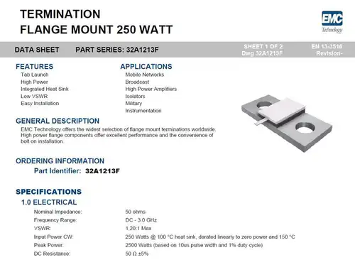 Flange Termination 250watt 50ohm 250W 50ohms 32A1213F RF Microwave Resistor High Power Dummy Load Replace RFP250N50TC RFP 250N50 - Image 3