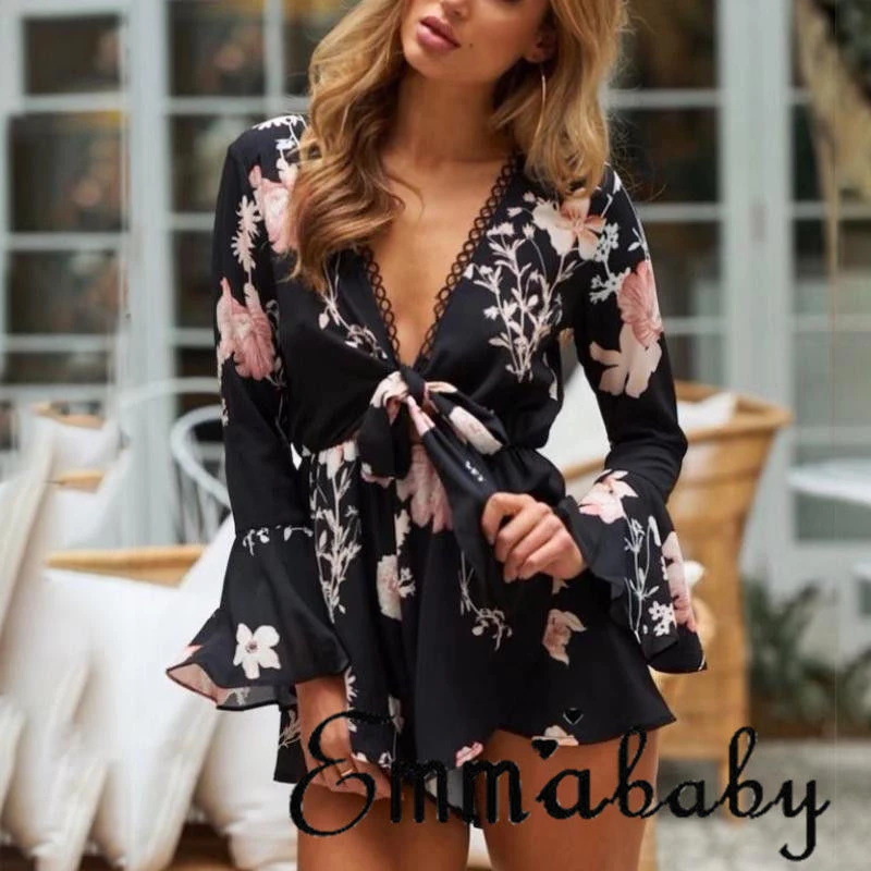 

New Fashion Women Floral Printed Clubwear Summer Playsuit Bodycon Party Jumpsuit Trousers Shorts For Female Sexy Clothes