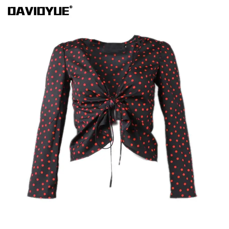 

Summer korean floral polka dot chiffon blouse Sexy women tops and blouse 2018 Cherry bow long sleeve kimono shirts blusas