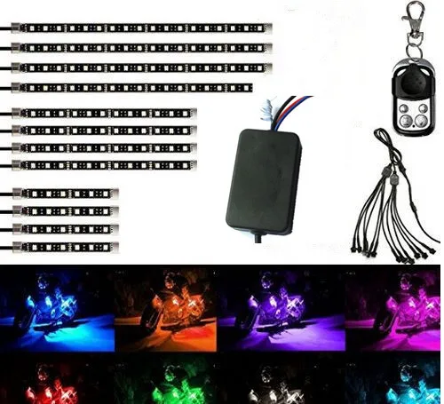 

Car Motorcycle Led lights Wireless Remote Multi Color Neon Glow Lights RGB Flexible 12pcs Strips Ground Atmosphere Light