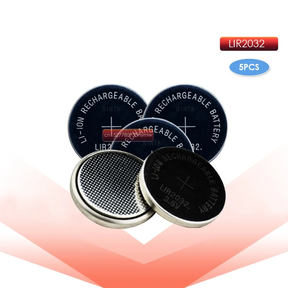 

5pc 3.6V LIR2032 lir 2032 lithium ion rechargeable battery 40mah Li-ion button coin cell replace for CR2032 CR 2032