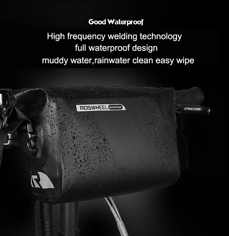 Best ROSWHEEL DRY 3L Cycling Bike Bicycle Handlebar Front Basket PVC Full Waterproof Bags Bike Accessories Cycle Pannier Pouch 4