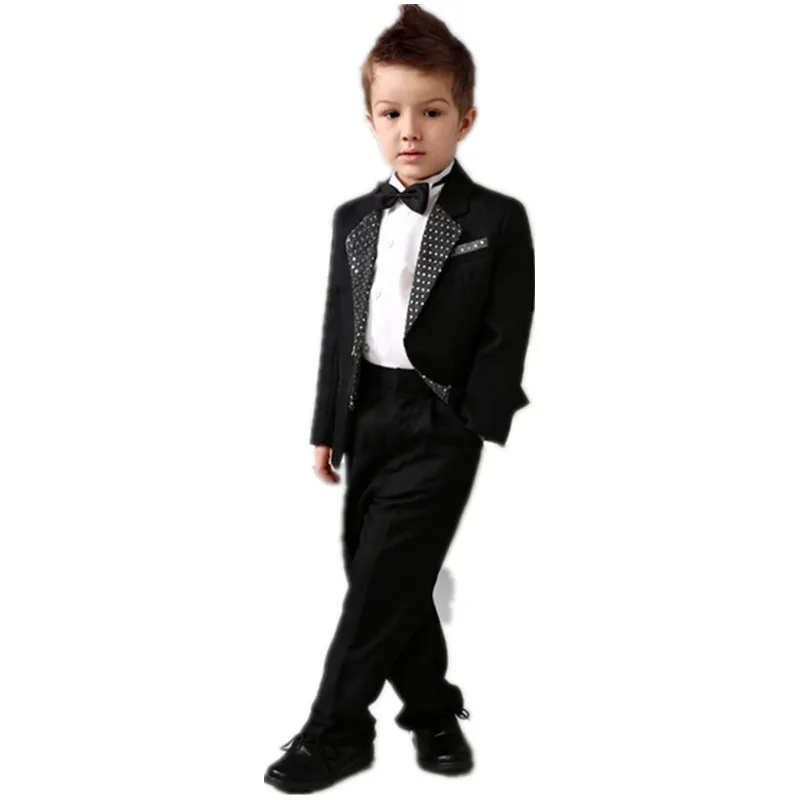 Luxurious black Ring Bearer Suits cool Boys Tuxedo Sequins Black Bow