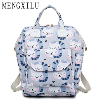 

MENGXILU Fresh Teenager Girls Travel Shopping Portable Shoulder Bag Fruit Cat Castle Pattern Printing Oxford Anti Theft Backpack