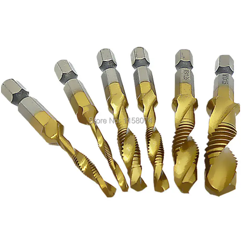 6pcs Combo Drill Tap Bit Combination Drill Taps Metric Screw Tap Hex