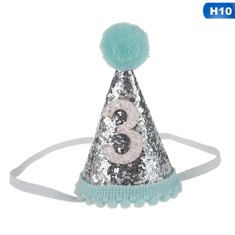 1pcs Baby Cute 1/2/3 Birthday Hats Dot With Hairball Cap Baby Shower Birthday Photo Props Children Decor - Color: H10