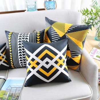 

Supersoft Velvet Pillow Cover Double Side Print Yellow Black Geometric Cushion Cover Home Decor Pillows Decorative Pillow Case