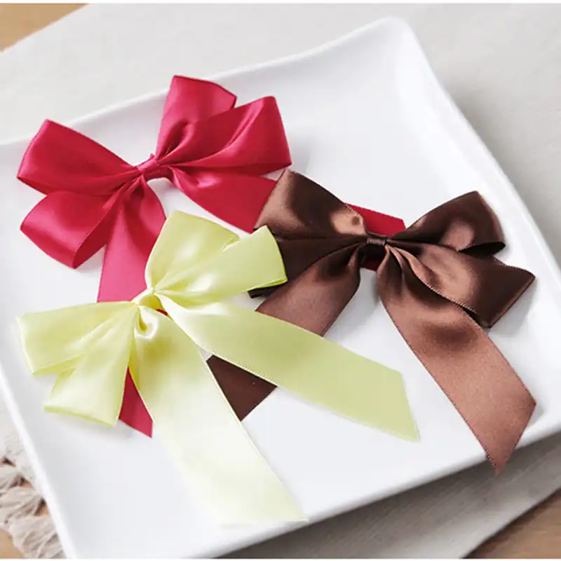 5pcs Light Yellow Satin Ribbon Bows Decorative Bow Butterfly Ties