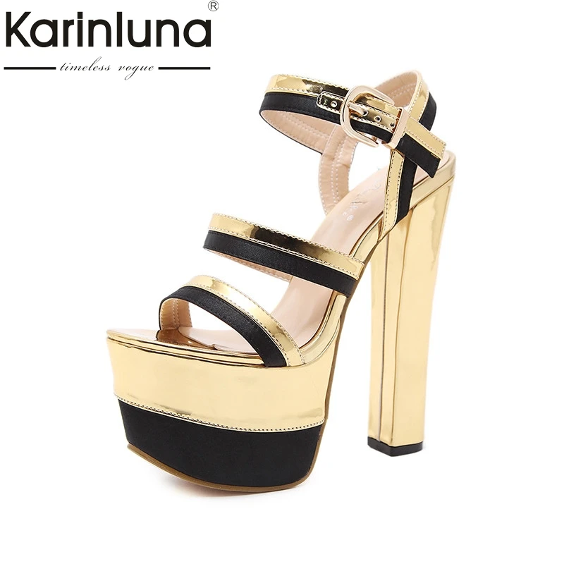 

Karinluna 2018 Summer Fashion Super High Chunky Heels Sandals Party Thick Platform Shoes Woman Big Size 34-40 Bling Lady Shoe