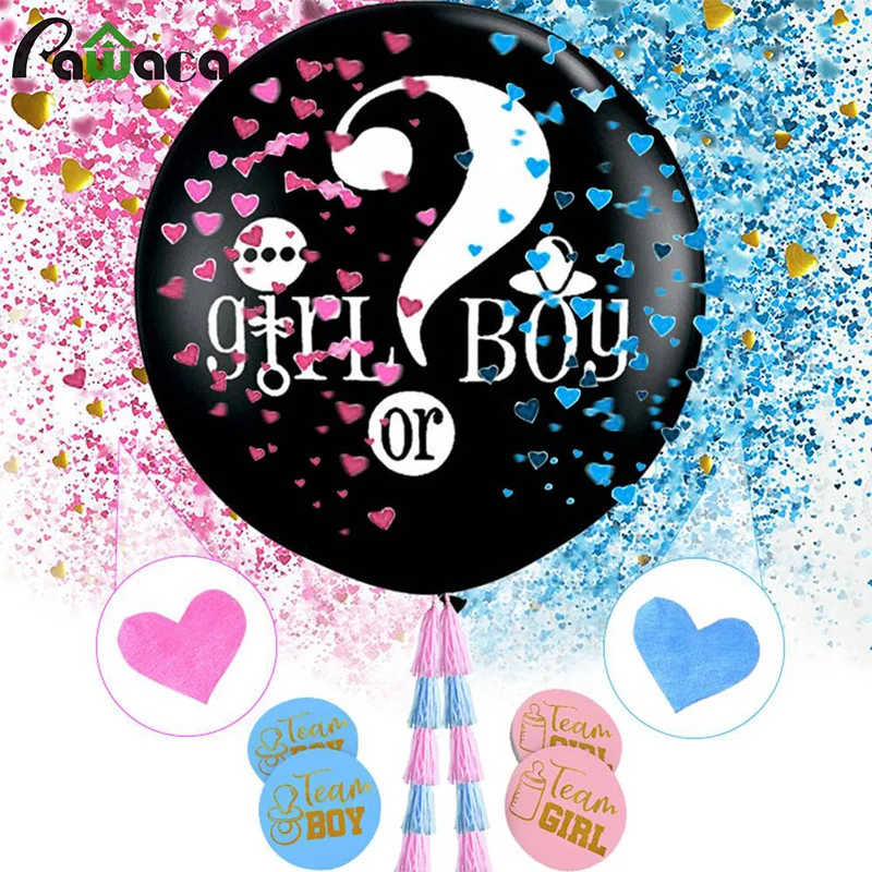

36 Inch Gender Reveal Balloon Girl or Boy Black Latex Balloon Stickers Confetti Tassel Baby Shower Gender Reveal Party Supplies