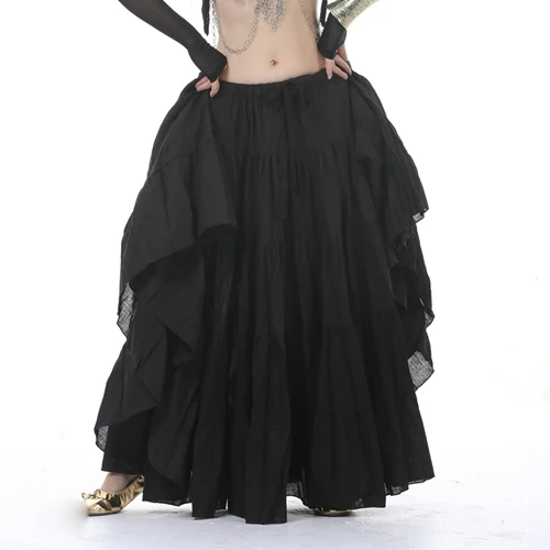18 ярдов представление Цыганская танцевальная одежда полный круг эластичный пояс хлопок юбка для женщин танец живота юбки с этническим рисунком Длинные - Цвет: Black