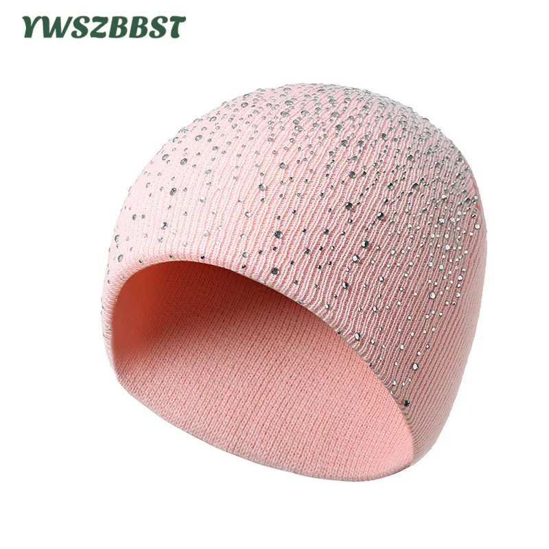 

Autumn Winter Outdoor High Quality Women Hats With Diamond Crochet Hat for Women Fashion Warm Winter Head Cap Girl Beanies Cap