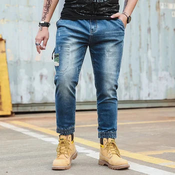 

New Style large size Cowboy Beam Leg pants 2018 Spring and Autumn waist Stretch Straight Blue jeans Fashion Casual Trousers 6XL