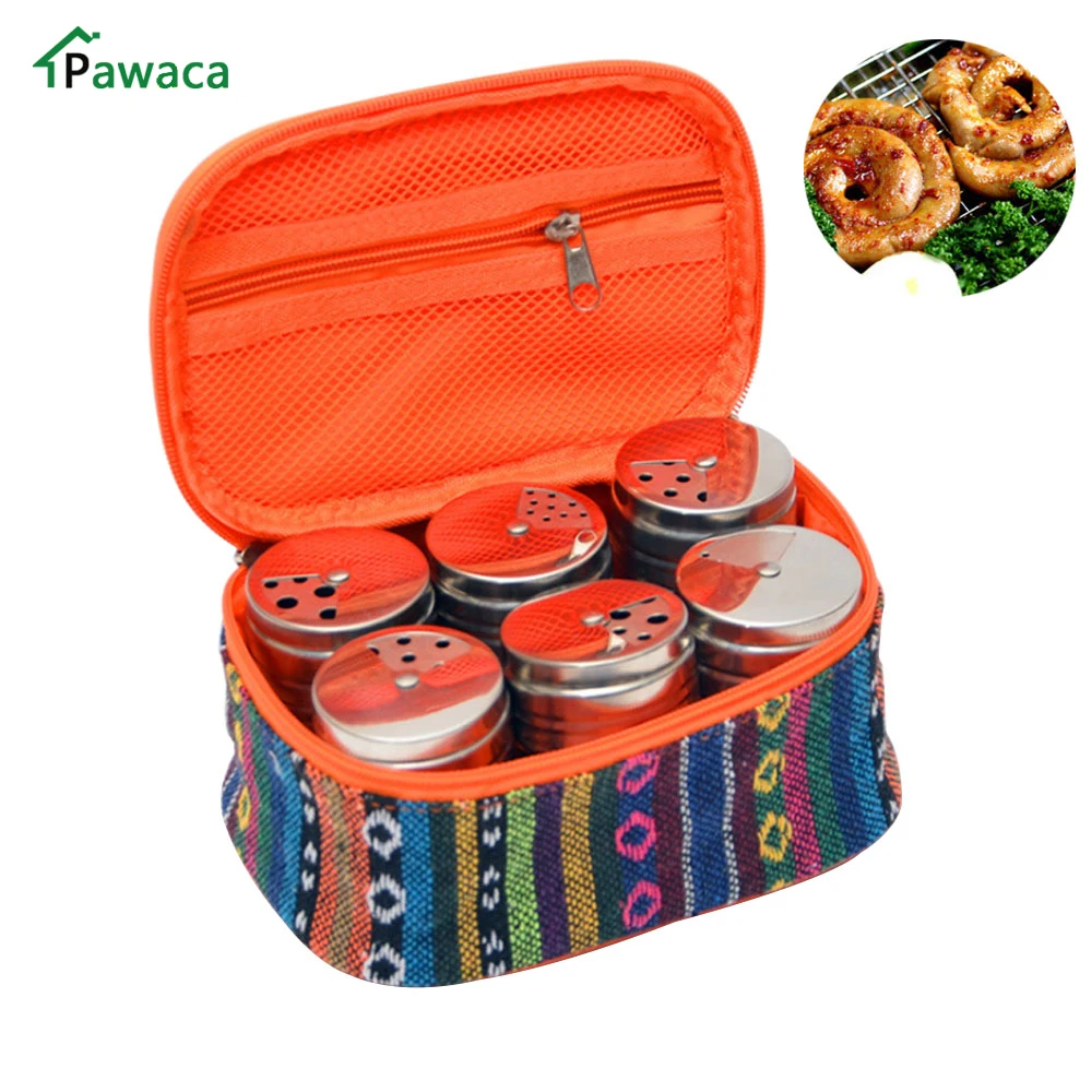 

Portable Stainless Steel Spice Jar Salt Sugar Spice Pepper Shaker Seasoning Can with Rotating Cover Kitchen Tool in Storage Bag