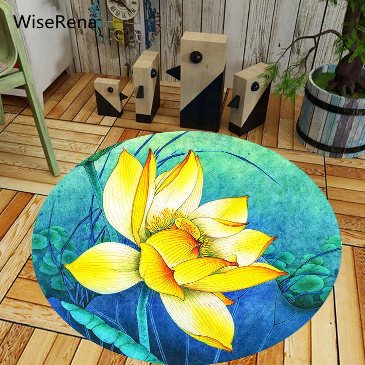 Chinese Traditional Style Peony Lotus Round Carpet Living Room Parlor Bedroom Chair Rug Toilet Bath Mat Decoration Carpet tapete