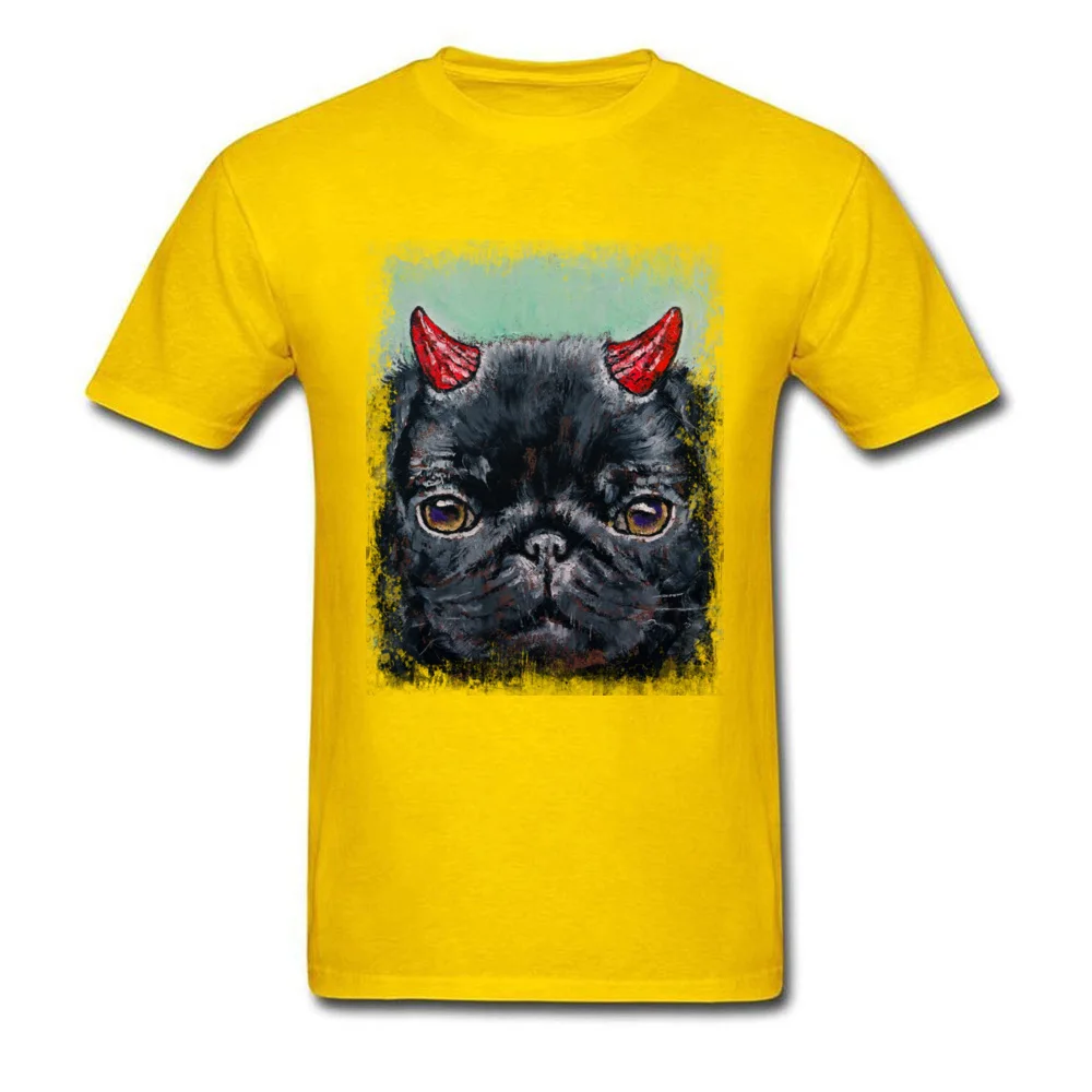 DEVIL PUG Crazy Tshirts for Adult Pure Cotton Thanksgiving Day Tops Tees Print Tshirts Short Sleeve 2018 New Round Neck DEVIL PUG yellow