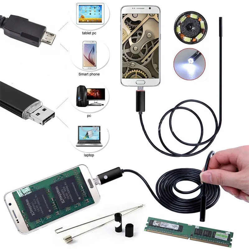 

2 in 1 5.5mm 1/2/5/10M Endoscope Photos Cable Inspection Camera Black Ear Cleaning Tool Ear Spoon Borescope Mobile Phones