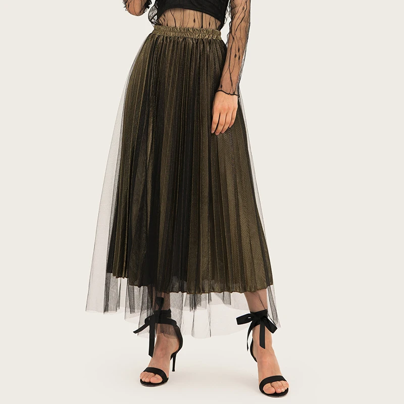 

AcFirst Gold Summer Women Skirts Fashion Sexy High Waist Mid-Calf Long Skirt Clothing Plus Size S M L XL XXL Office Plus Size