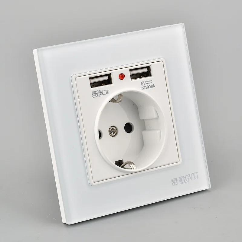 Wall Power Socket Grounded 16A EU high quality Standard Electrical Outlet With Dual USB Charger Port for Mobile 10Pcs