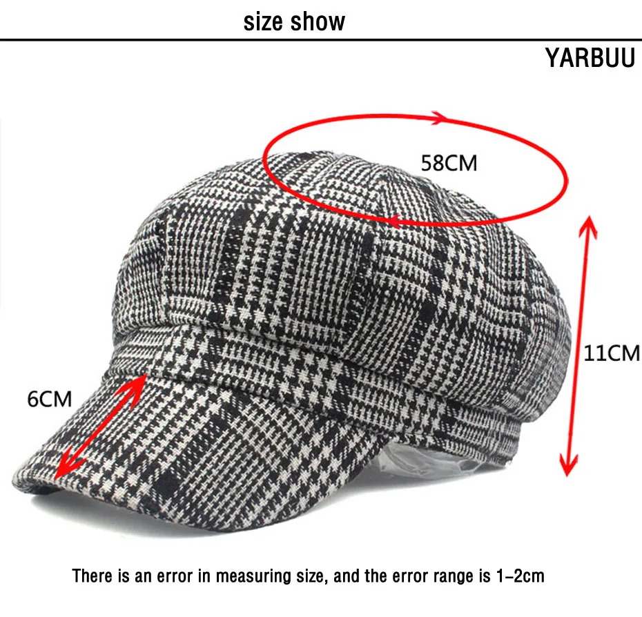 [YARBUU] новая Шерстяная Смесь кепка газетчика высокого качества Женская восьмиугольная шляпа берет ретро плед для мужчин и женщин Boina Прямая